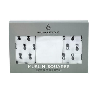 Mama Designs Πάνες αγκαλιάς από οργανικό βαμβάκι - Σετ 3 τεμ. 60cm x 60cm Pineapple