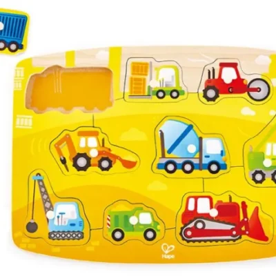 Hape Happy Puzzles Ξύλινο Παζλ Οχήματα Construction Peg