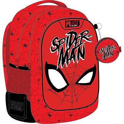 Κόκκινη σχολική τσάντα πλάτης Spiderman Web με 3 θήκες και το σχέδιο των ματιών του ήρωα