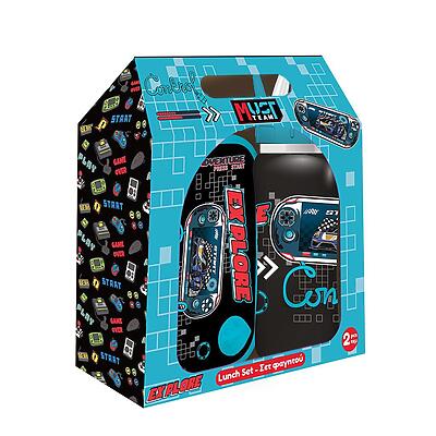 Σετ φαγητοδοχείο και παγούρι Must Team Explore με σχέδιο gaming κονσόλα και αυτοκίνητο για αγόρια.