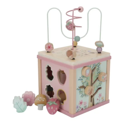 Ξύλινος κύβος δραστηριοτήτων Little Dutch Fairy Garden με σπείρα και χάντρες για την ανάπτυξη δεξιοτήτων